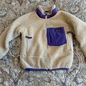 Patagonia Girls Retro-X Fleece Zip Up Jacket Natural & Purple Size XS